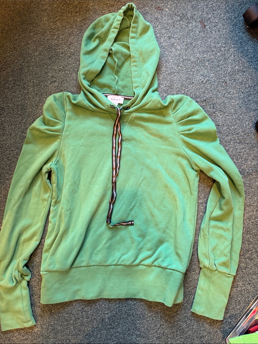 Evereve Green Hooded Pullover with Striped Drawstring